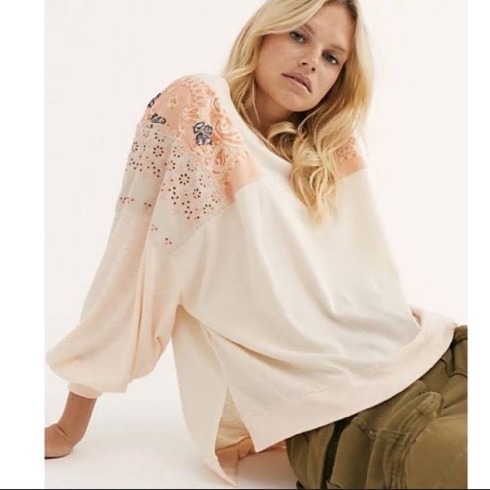 We the Free Feelin It Patchwork Pullover in Peach XS